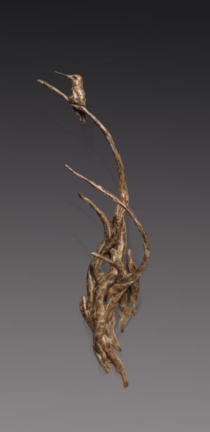 “Out on a Limb”- Bronze Hummingbird Wall Sculpture 21” H x 5.5” W x 3” D Edition 35